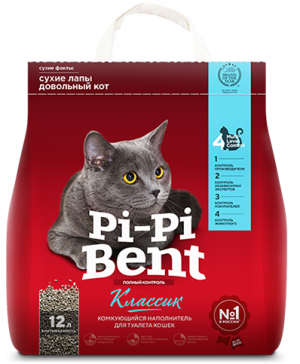 Pi-Pi Bent Classik 5 кг комкующийся наполнитель для кошачьих туалетов из природного бентонита ламинированный крафтовый пакет 1х4