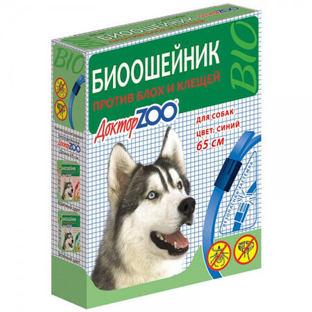 Доктор ZOO 65см биоошейник для собак от блох клещей синий