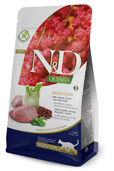 FARMINA N&D Quinoa Adult Digestion 1,5 кг корм беззерновой для кошек, поддержка пищеварения ягненок с киноа