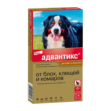 ELANCO Адвантикс 4 пипетка капли от блох, клещей и комаров для собак весом от 40 до 60 кг