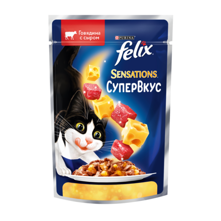 FELIX® Sensations Супервкус 75 г влажный корм для взрослых кошек с говядиной и сыром