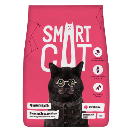Smart Cat 400 г сухой корм для взрослых кошек с ягненком