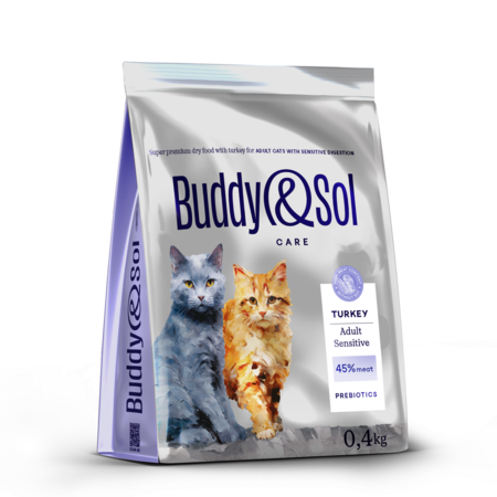 BUDDY SOL CARE ADULT SENSITIVE 400 гр сухой корм для взрослых кошек с чувствительным пищеварением с индейкой