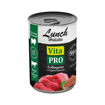 VITA PRO LUNCH 400 г консервы для собак говядина с бурым рисом 1х9