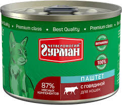 ЧЕТВЕРОНОГИЙ ГУРМАН 190 г консервы для кошек паштет с говядиной