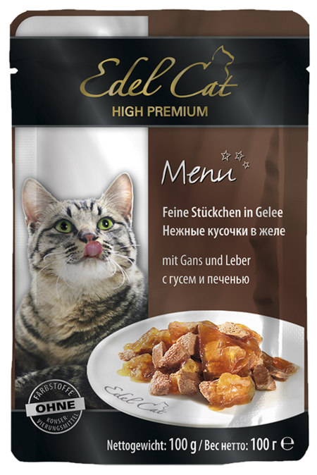 EDEL CAT 100 г консервы для кошек нежные кусочки в желе гусь и печень пауч