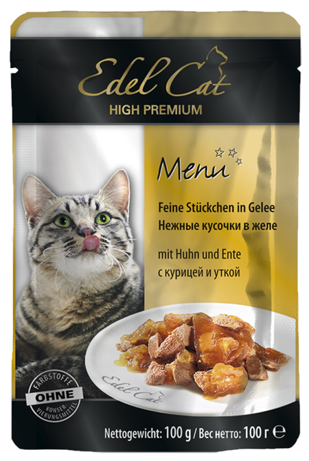 EDEL CAT 100 г консервы для кошек нежные кусочки в желе курица и утка пауч