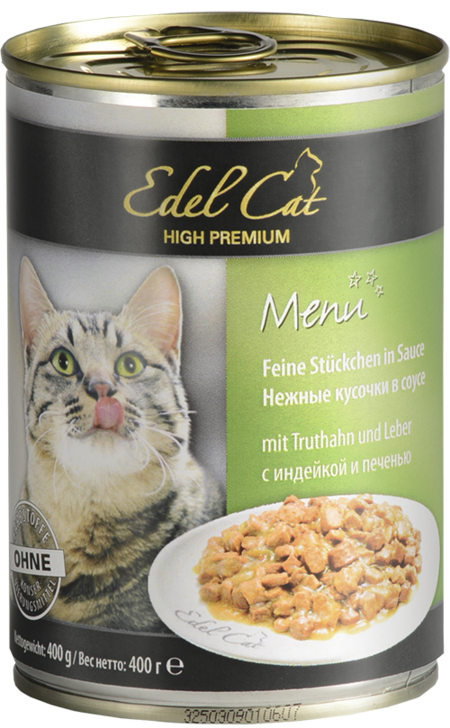EDEL CAT 400 г консервы для кошек нежные кусочки в соусе индейка и печень