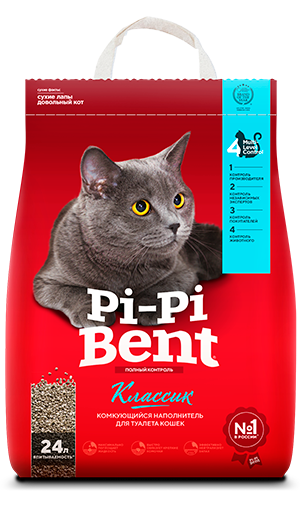 Pi-Pi Bent Classik 10 кг комкующийся наполнитель для кошачьего туалета из природного бентонита крафтовый пакет