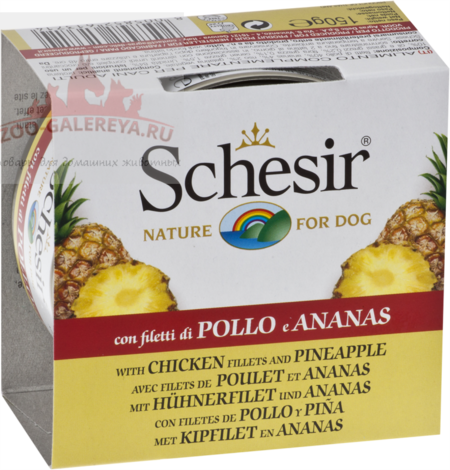 Schesir  консервы для собак Цыпленок/Ананас 150г