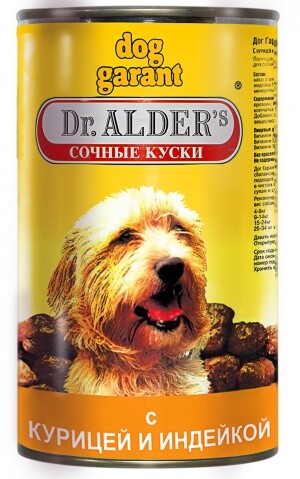 Dr. ALDER`S Dog Garant 1230 г консервы для собак кусочки в соусе с курицей и индейкой