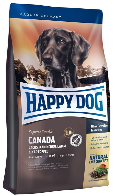 HAPPY DOG Supreme Canada 1 кг сухой корм для чувствительных собак с лососем кроликом и ягненком