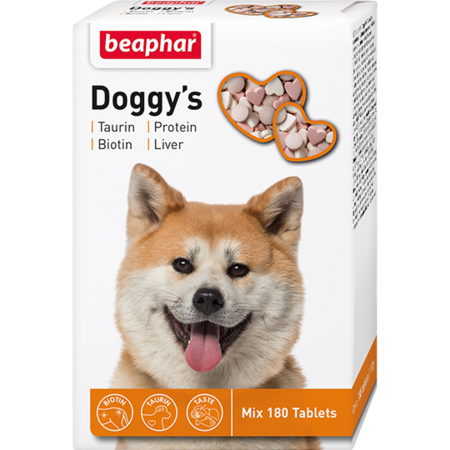 BEAPHAR Doggy`s MIX 180 таблеток витаминизированное лакомство для собак биотин-таурин, протеин, печень