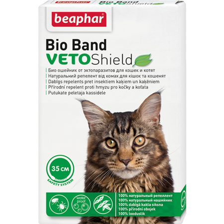 BEAPHAR Bio Band Veto Shield 35 см ошейник для кошек и котят с 2 месяцев от блох на натуральных маслах на 4 месяца, зеленый