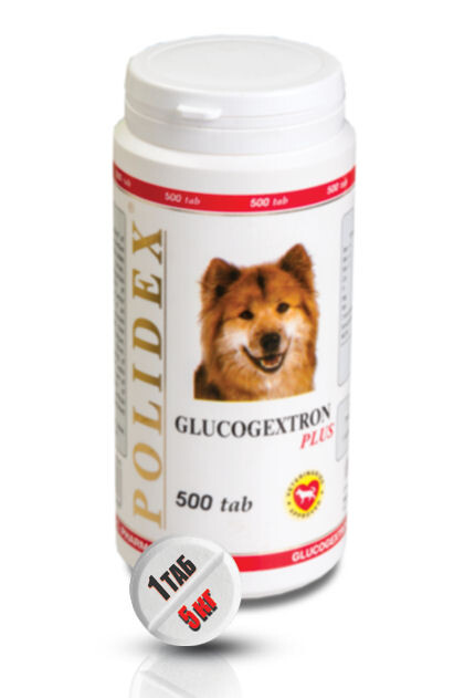 POLIDEX Glucogextron 500 таб глюкогекстрон для собак улучшает образование внутрисуставной жидкости способствует восстановлению хрящевых поверхностей