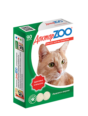 Доктор ZOO Здоровье и красота 90 шт мультивитаминное лакомство с L-карнитином и таурином для кошек