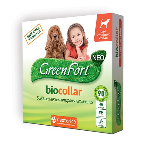 GREEN FORT NEO 65 см биоошейник от блох и клещей для средних собак