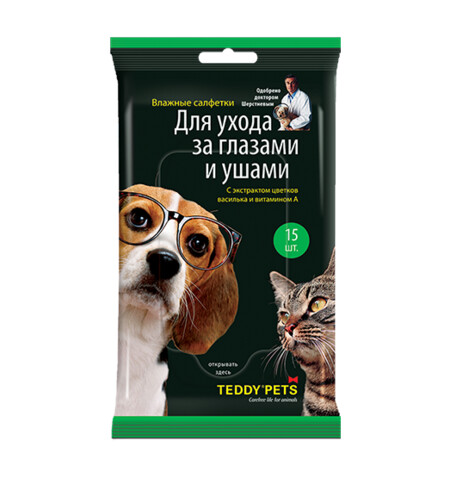 TEDDY PETS 15 шт влажные салфетки для ухода за глазами и ушами.