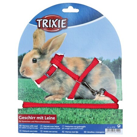 TRIXIE 8 мм х1,2 м шлейка с поводком для кроликов и морских свинок одноцветная