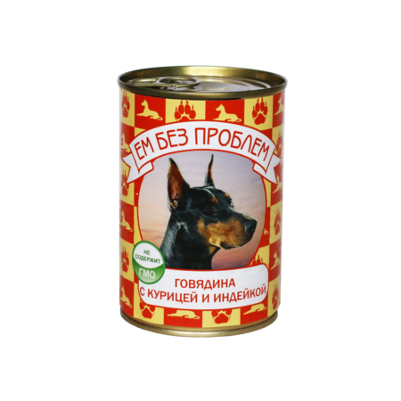 ЕМ БЕЗ ПРОБЛЕМ 410 г консервы для собак говядина с курицей и индейкой