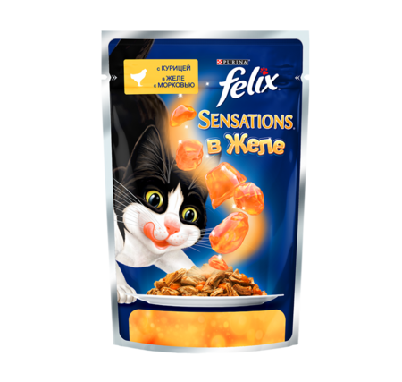 Felix Sensations 85 г пауч консервы для кошек, с курицей в желе с морковью