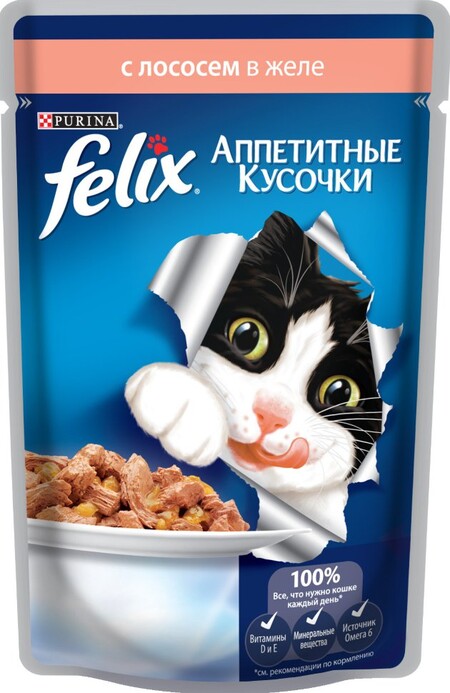 Felix 85 г пауч консервы для кошек аппетитные кусочки с лососем