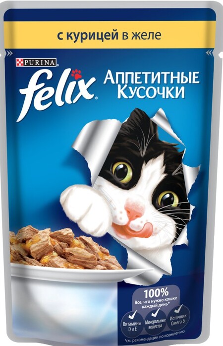 Felix 85 г пауч консервы для кошек аппетитные кусочки с курицей
