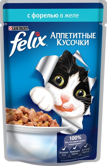 Felix 85 г пауч консервы для кошек аппетитные кусочки с форелью