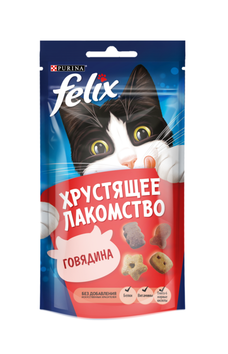 Felix Хрустящее Лакомство 60 г для взрослых кошек, с говядиной 1х8