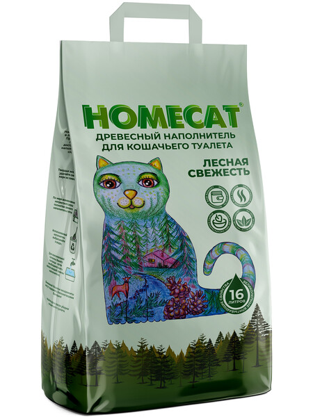 HOMECAT 16 л древесный наполнитель для кошачьих туалетов мелкие гранулы