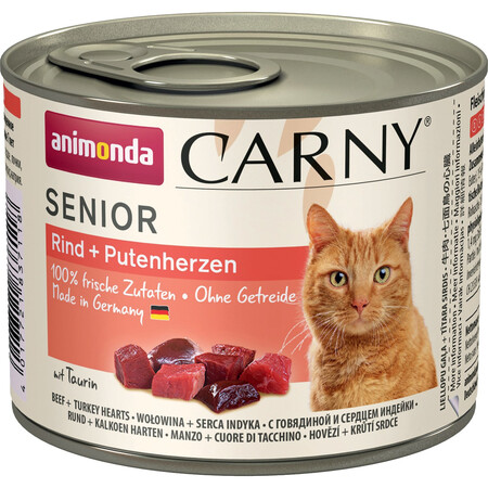 ANIMONDA CARNY SENIOR 200 г консервы для стареющих кошек с говядиной и сердцем индейки
