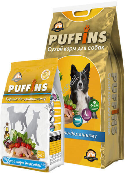 PUFFINS 15кг Корм сухой для собак курица по-домашнему