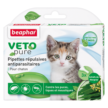 BEAPHAR Veto Pure 3 пипетки капли для котят от блох, клещей и комаров с экстрактом маргозы