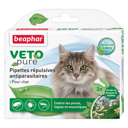 BEAPHAR Veto Pure 3 пипетки капли для кошек от блох, клещей и комаров с экстрактом маргозы