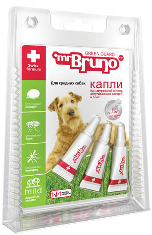 Mr. BRUNO Green Guard 2,5 мл 10-30 кг капли для средних собак репеллентные