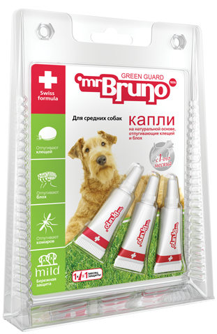 Mr. BRUNO Green Guard 2,5 мл 10-30 кг капли для средних собак репеллентные