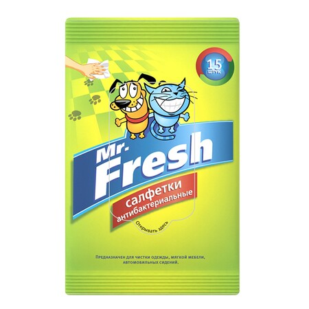 Mr.Fresh 15 шт салфетки антибактериальные влажные для лап
