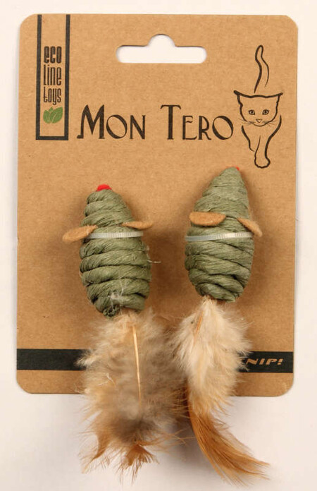 МОН ТЕРО ЭКО 2 шт 5 см игрушка для кошек мышь с перьями с кошачьей мятой зелёная