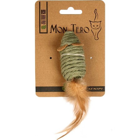 МОН ТЕРО ЭКО 76 см игрушка для кошек мышь с перьями с кошачьей мятой зелёная