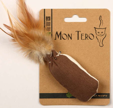 МОН ТЕРО ЭКО 8см х 4см игрушка для кошек мешочек с перьями с кошачьей мятой коричнево-белый