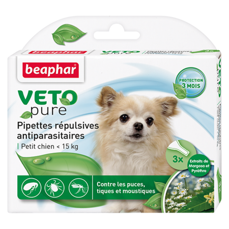 BEAPHAR Veto Pure 3 пипетки капли для собак мелких пород от блох, клещей и комаров с экстрактом маргозы и пиретрума