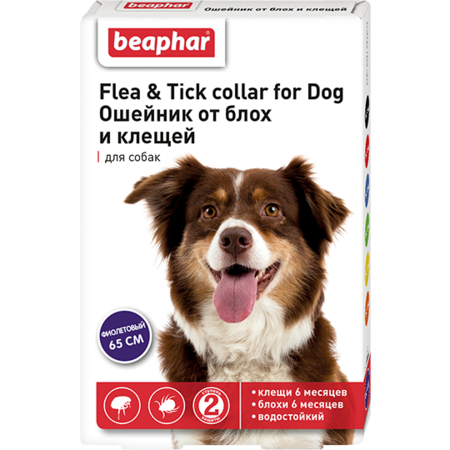 BEAPHAR Flea & Tick collar for dog 65 см ошейник для собак от блох и клещей фиолетовый