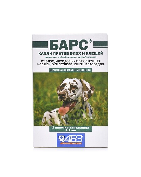АВЗ БАРС 1 пипетка по 4.2мл капли для собак от 20 кг до 30 кг против блох и клещей