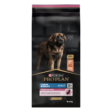 PRO PLAN® Sensitive Skin 14 кг сухой корм для взрослых собак крупных пород с мощным телосложением при чувствительной коже с лососем