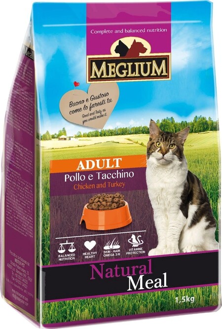 MEGLIUM ADULT Корм сухой 1.5 кг для привередливых кошек курица индейка
