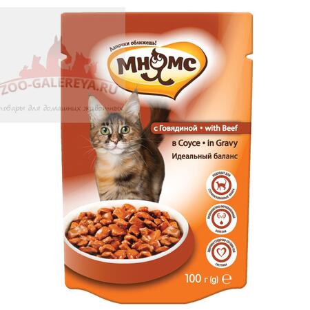 МНЯМС паучи для взрослых кошек с говядиной 100 г в соусе, идеальный баланс