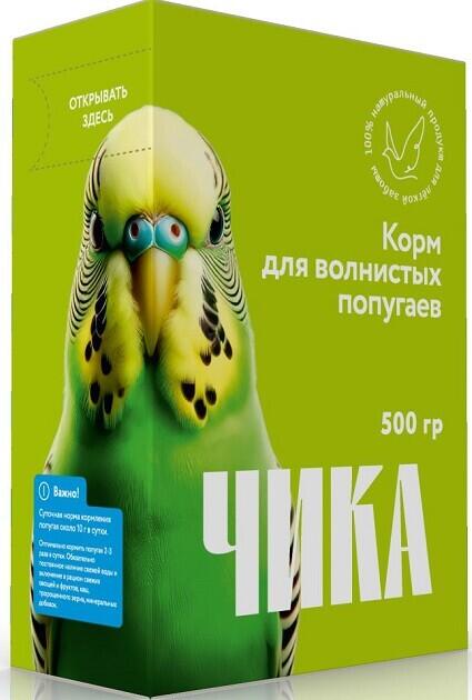Чика 12 шт по 500 г корм для волнистых попугаев без минеральных добавок