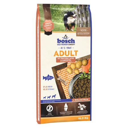 Bosch Adult Salmon & Potato полнорационный корм для взрослых собак со средним уровнем активности лосось с картофелем