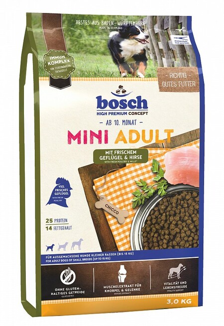 Bosch Mini Adult полнорационный корм для взрослых собак маленьких пород птица просо