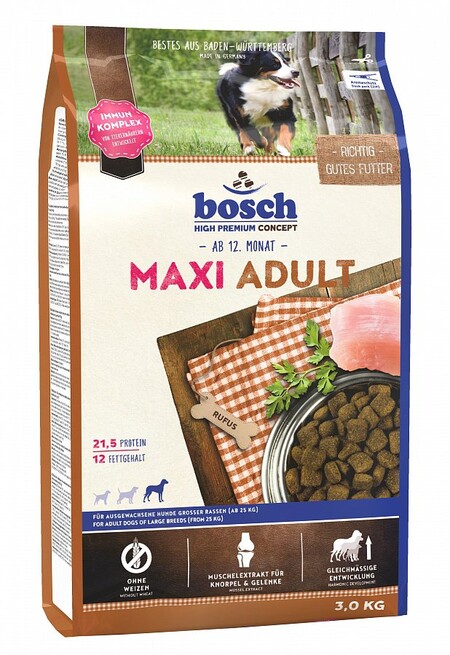 Bosch Adult Maxi полнорационный корм для взрослых собак крупных пород весом свыше 30 кг со средним уровнем активности